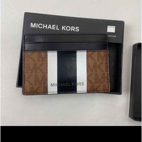 Michael Kors Men’s Hudson Logo Stripe Leather Tall Card Case Wallet NEW - Picture 3 of 4